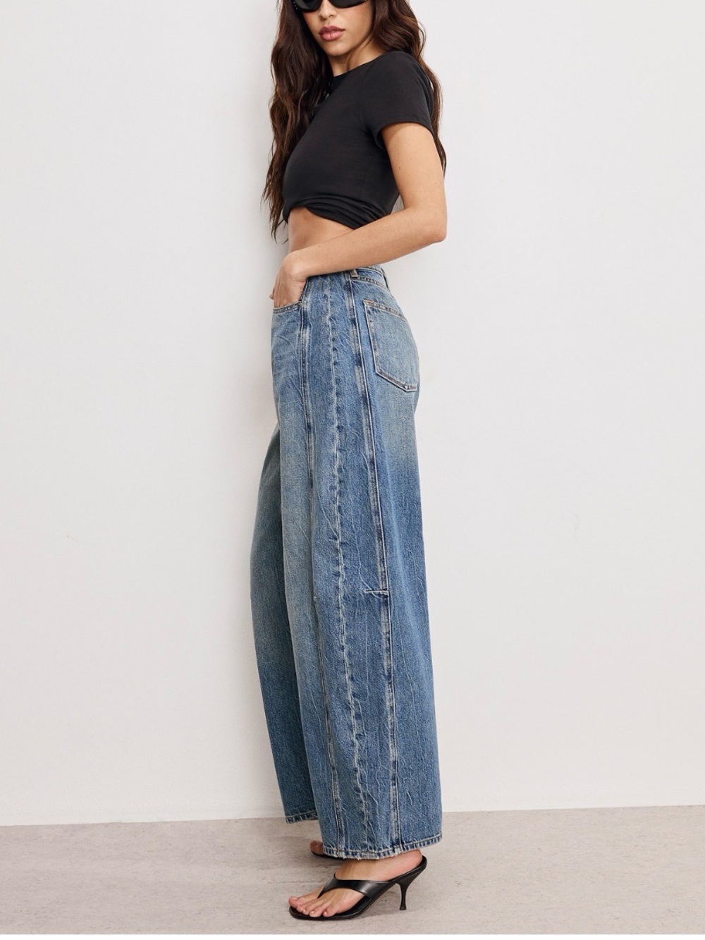 NWT Good American GOOD EXTREME Barrel Jeans | High Rise | Medium Wash | $179 MSR
